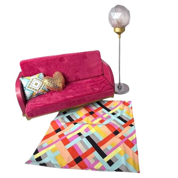 American Girl SOFA COUCH LAMP Community Center Doll Furniture Set Rug Pillow BOX - Picture 14 of 16